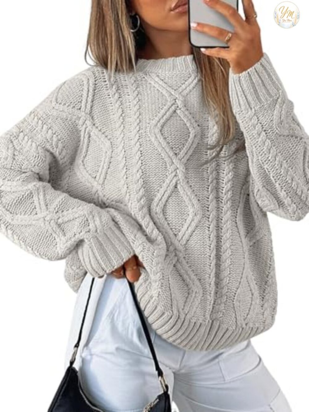Oversized Cable Knit Pullover Sweater - Cotton Blend Fall Layer